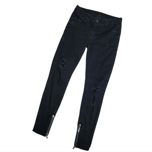 RtA Distressed Skinny Ankle Zipper Jeans in Black